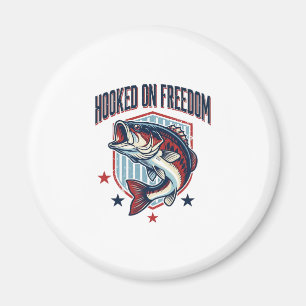 Hooked On Freedom Vintage Bass Fishing Shirt Desig Magnet