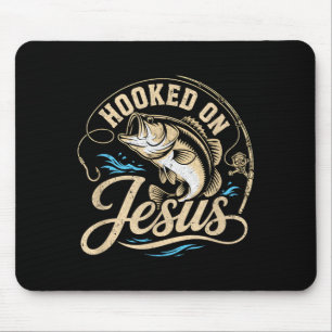 Hooked on jesus christian fishing bass faith mouse mat