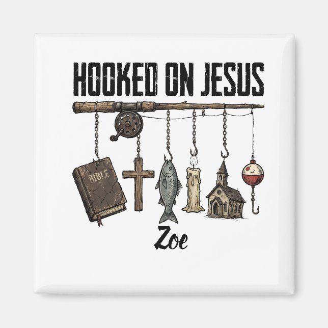 Hooked on Jesus Personalised Magnet  (Front)