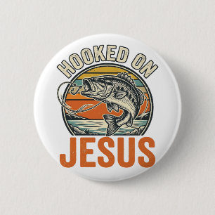 Hooked On Jesus Vintage Bass Fishing Faith 6 Cm Round Badge