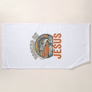 Hooked On Jesus Vintage Bass Fishing Faith Beach Towel
