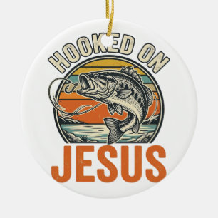 Hooked On Jesus Vintage Bass Fishing Faith Ceramic Tree Decoration