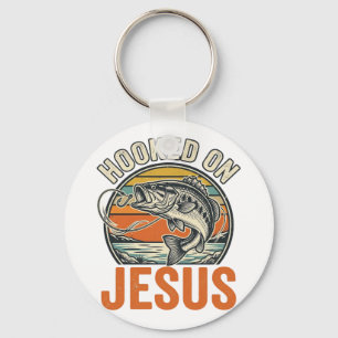 Hooked On Jesus Vintage Bass Fishing Faith Key Ring