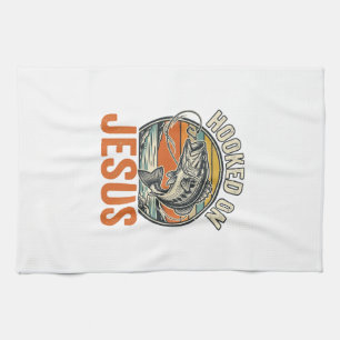 Hooked On Jesus Vintage Bass Fishing Faith Tea Towel