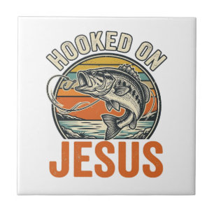 Hooked On Jesus Vintage Bass Fishing Faith Tile