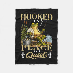 Hooked on peace and quiet funny fishing frog fleece blanket