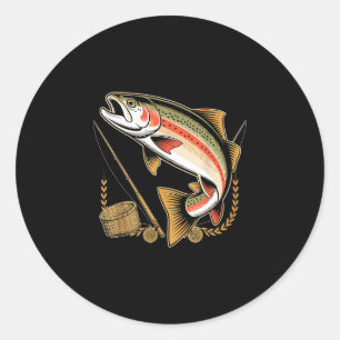 Hooked on trout fly fishing angler fishing pun classic round sticker