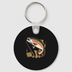 Hooked on trout fly fishing angler fishing pun key ring