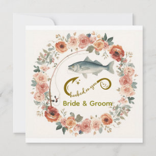 Hooked on you fishing lovers Wedding  Watercolor Invitation