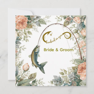 Hooked on you fishing lovers Wedding Watercolor Invitation