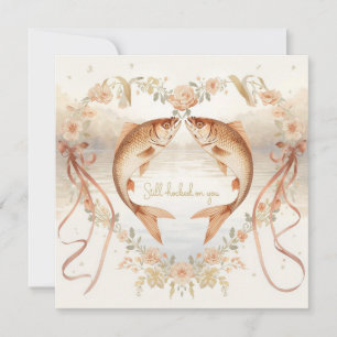Hooked on you fishing lovers Wedding Watercolor Invitation