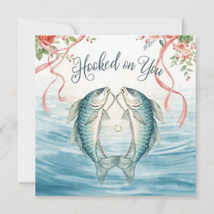 Hooked on you fishing lovers Wedding Watercolor Invitation