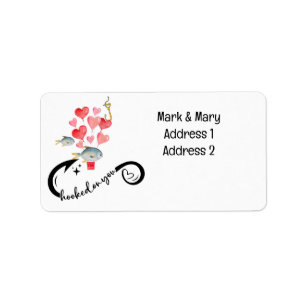 Hooked on you fishing lovers Wedding  Watercolor Label