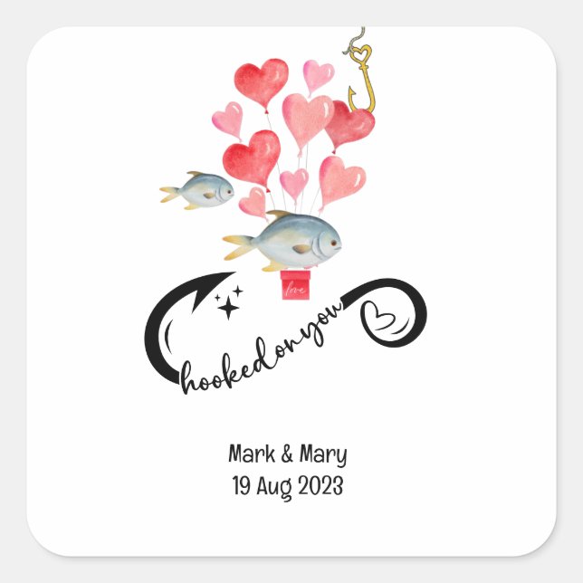 Hooked on you fishing lovers Wedding  Watercolor Square Sticker (Front)