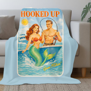 Hooked Up Fishing Pin-up Mermaid   Funny Nautical Fleece Blanket