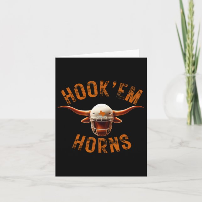 Hook'em Horns Football + Bull Head With Horns That Card (Front)