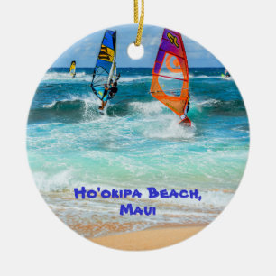 Ho'okipa Beach and Maui Surfboards Ceramic Tree Decoration