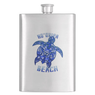 Ho'okipa Beach Hawaii Vacation Tribal Turtle Hip Flask