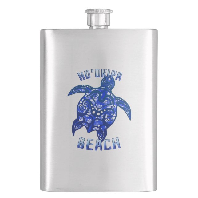 Ho'okipa Beach Hawaii Vacation Tribal Turtle Hip Flask (Front)