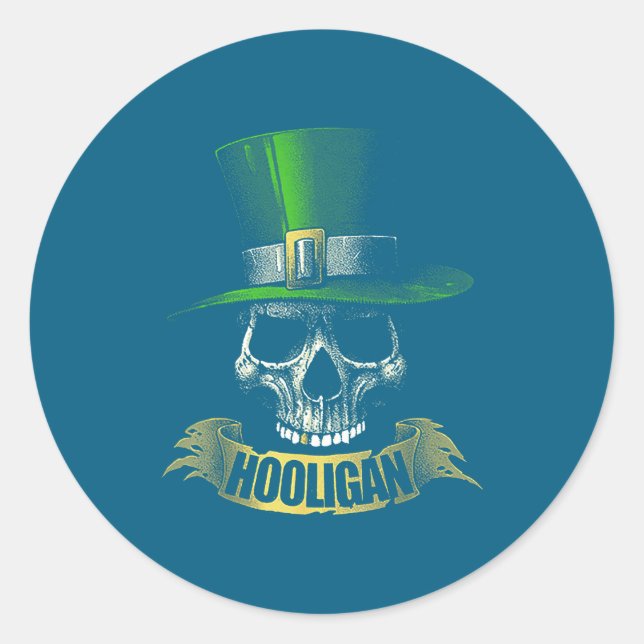 Hooligan Skull Funny Iri-shirt  Classic Round Sticker (Front)
