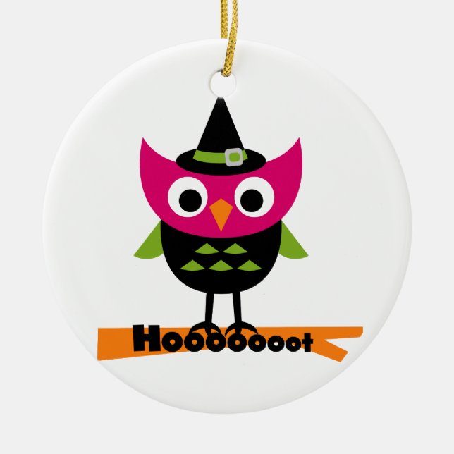 Hooooot Owl Halloween T-shirts and Gifts Ceramic Tree Decoration (Front)