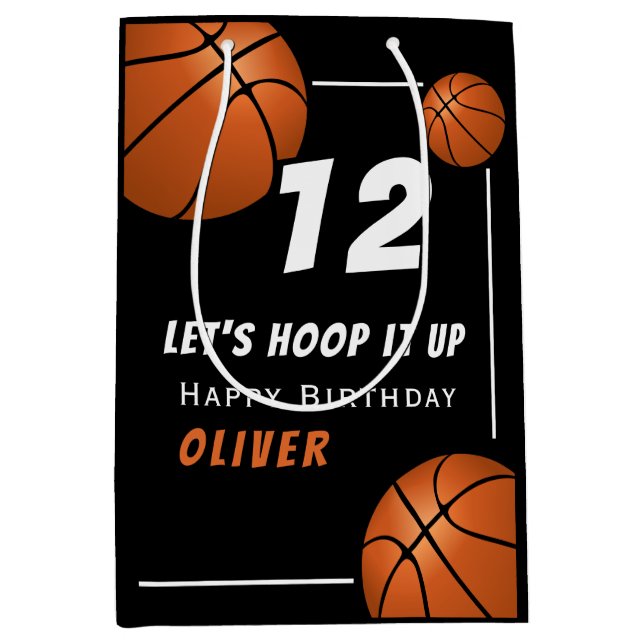 Hoop it up Basketball Sports Kids Birthday Medium Gift Bag (Front)