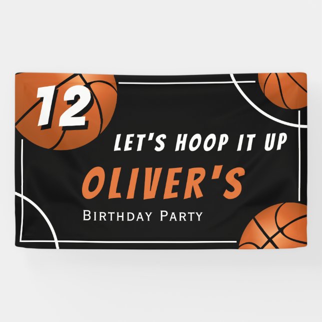 Hoop it up Basketball Sports Kids Birthday Party Banner (Horizontal)