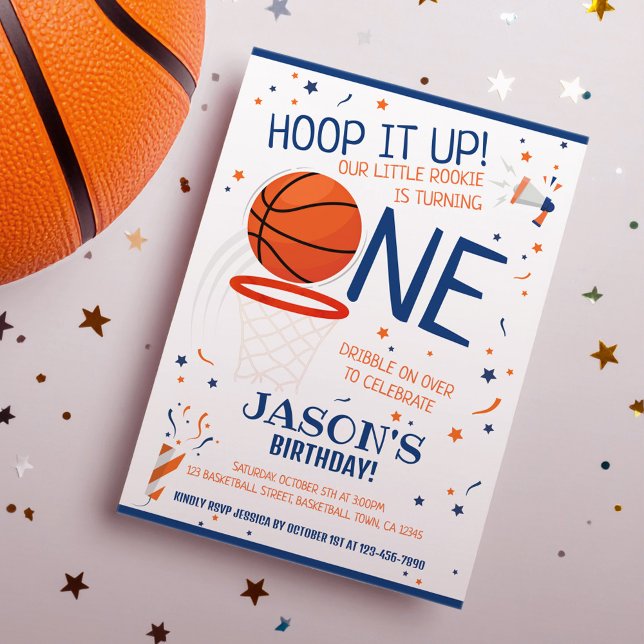 Hoop It Up Blue Rookie Basketball 1st Birthday  Invitation (Creator Uploaded)