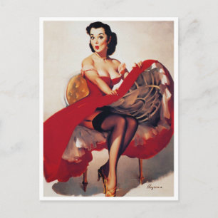 Hoop Skirt Pin Up Postcard