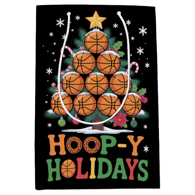 Hoop-y Holidays Basketball Christmas Holiday Sport Medium Gift Bag (Front)