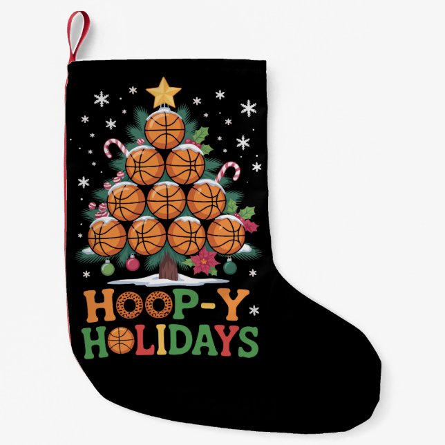 Hoop-y Holidays Basketball Christmas Holiday Sport Small Christmas Stocking (Front)