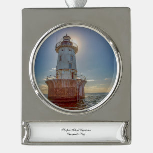 Hoopers Island Lighthouse Silver Plated Banner Ornament