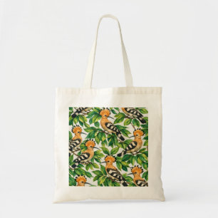 Hoopoe Bird and Green Leaves Pattern Tote Bag