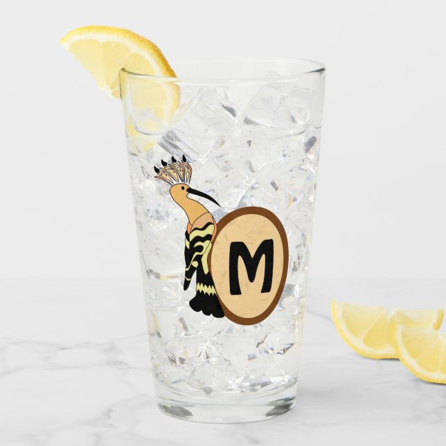 Hoopoe Whimsical Bird Monogram Glass (Front Ice)
