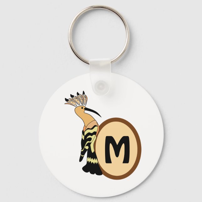 Hoopoe Whimsical Bird Monogram Key Ring (Front)