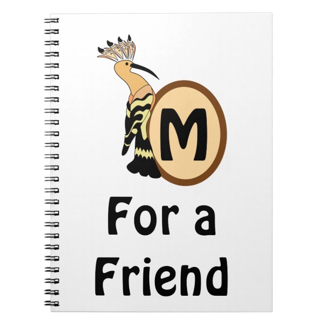 Hoopoe Whimsical Bird Monogram Notebook (Front)
