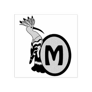 Hoopoe Whimsical Bird Monogram Rubber Stamp