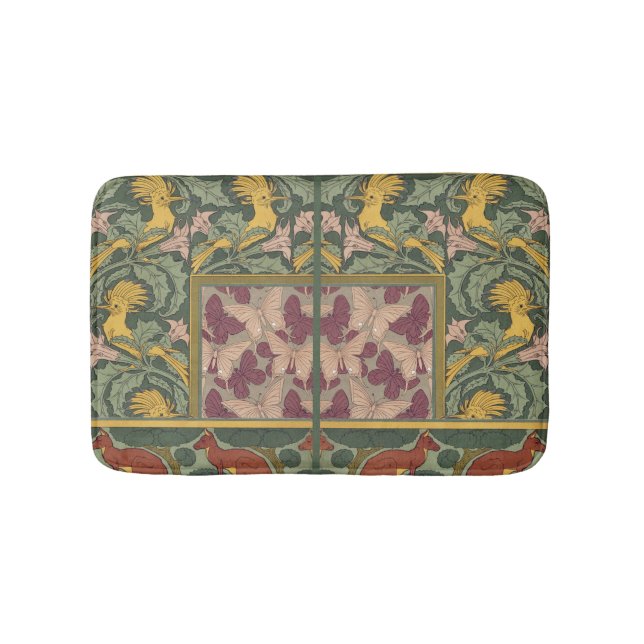 Hoopoes & Jimson Weed Birds & Floral Art Nouveau Bath Mat (Front)