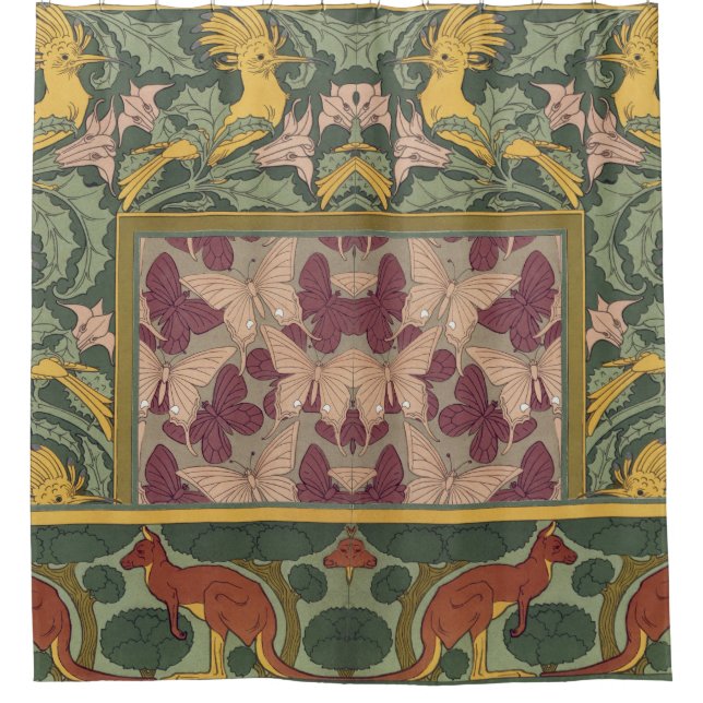 Hoopoes & Jimson Weed,Birds & Floral Art Nouveau Shower Curtain (Front)