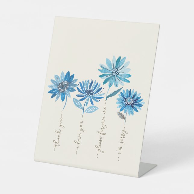 Ho'oponopono & Bohemian Blue Flowers Pedestal Sign (Front)