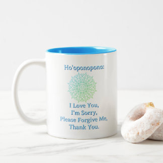 Ho'oponopono Forgiveness Blue Green White Mandala Two-Tone Coffee Mug
