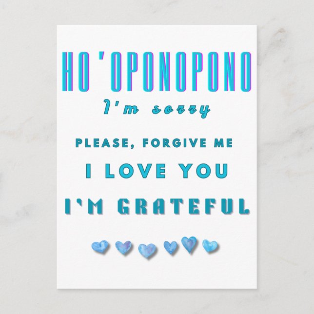Ho'oponopono Healing Mantra – Light Blue Spiritual Postcard (Front)