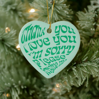 Ho'oponopono Heart-Shaped Text Green Ceramic Tree Decoration