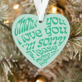 Ho'oponopono Heart-Shaped Text Green Ornament
