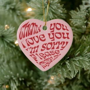 Ho'oponopono Heart-Shaped Text Red Ceramic Tree Decoration