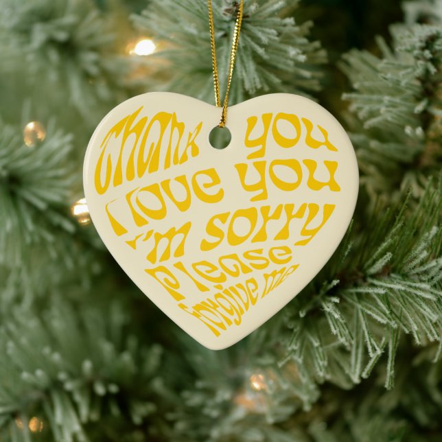 Ho'oponopono Heart-Shaped Text Yellow Ceramic Tree Decoration (Tree)