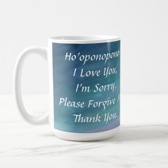 Ho'oponopono I Love You Blue Mandala Green Prayer Coffee Mug (Left)