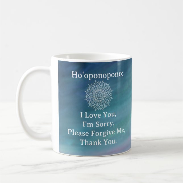 Ho'oponopono Love Blue Prayer Forgiveness Mandala Coffee Mug (Left)