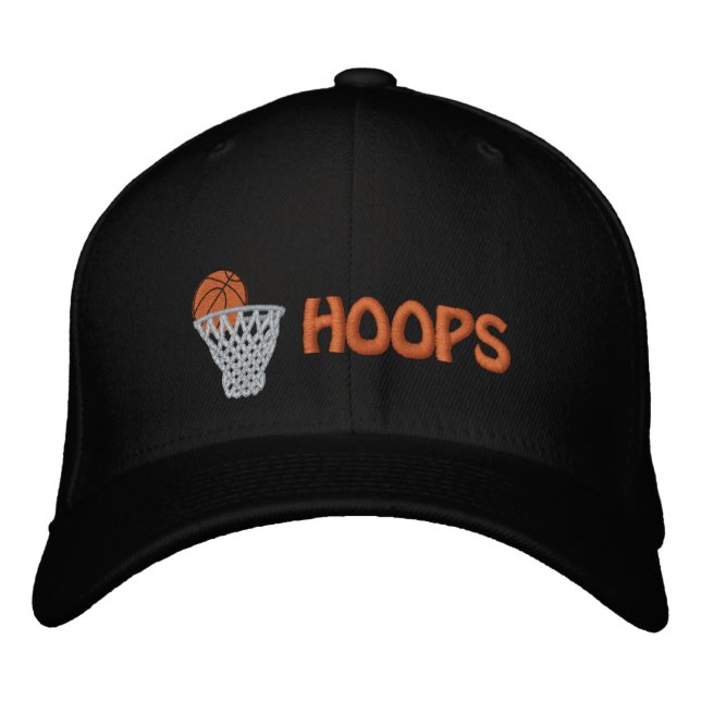 HOOPS Basketball Custom Embroidered Baseball Cap (Front)