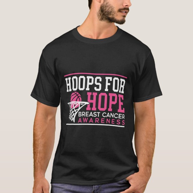 Hoops For Hope Basketball Player Breast Cancer Awa T-Shirt (Front)